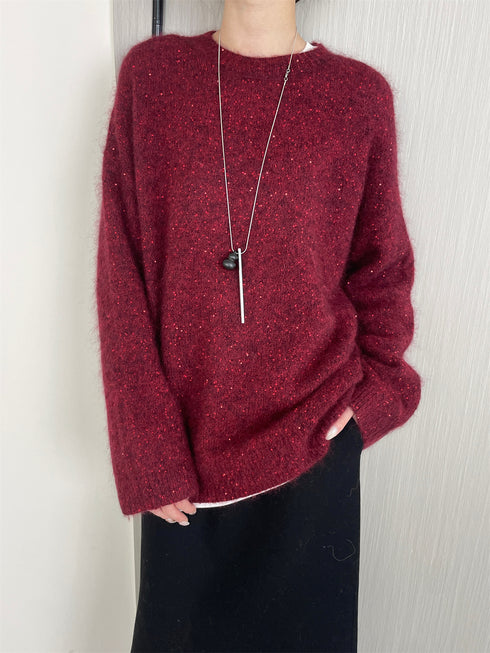 Women’s Premium Mohair Alpaca Wool Sweater | Soft Brushed Knit Pullover with Sequin Yarn for Winter
