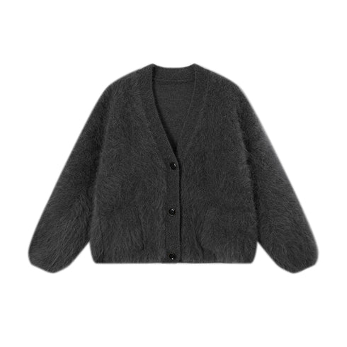 Brushed Merino Wool Knit Sweater | Minimalist Relaxed-Fit Brushed Short Jacket for Women