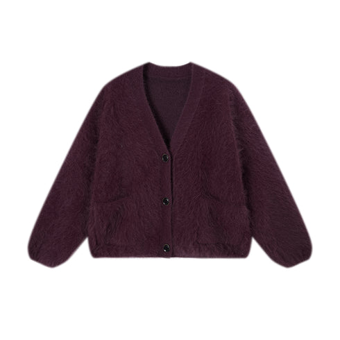 Brushed Merino Wool Knit Sweater | Minimalist Relaxed-Fit Brushed Short Jacket for Women