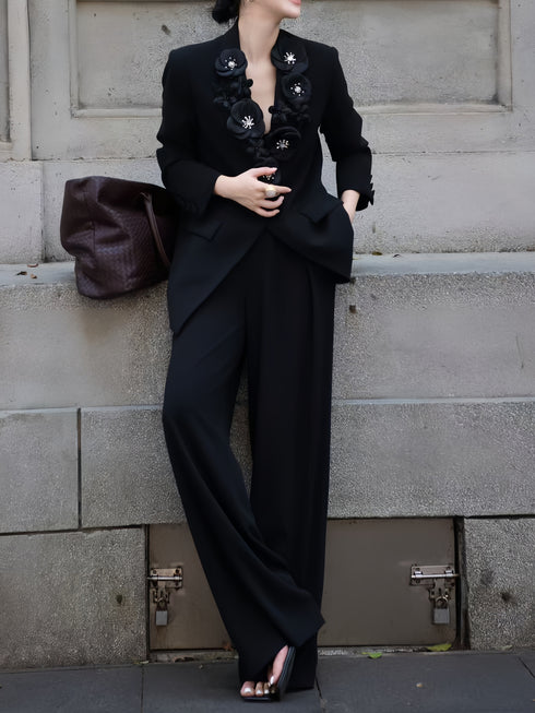 Luxury Autumn Blazer – Floral Lapel Single-Button Tailored Jacket