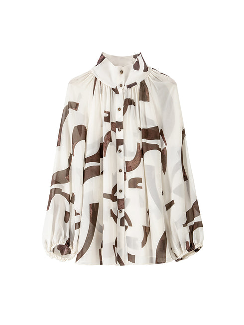 Luxury Aesthetic 6A 10MM Silk Geometric Chiffon Print Shirt – Resort & Office Wear