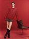Red Christmas Merino Wool Hollow-Out Knit Sweater for Women – New Soft, Relaxed & Cozy Loose Pullover