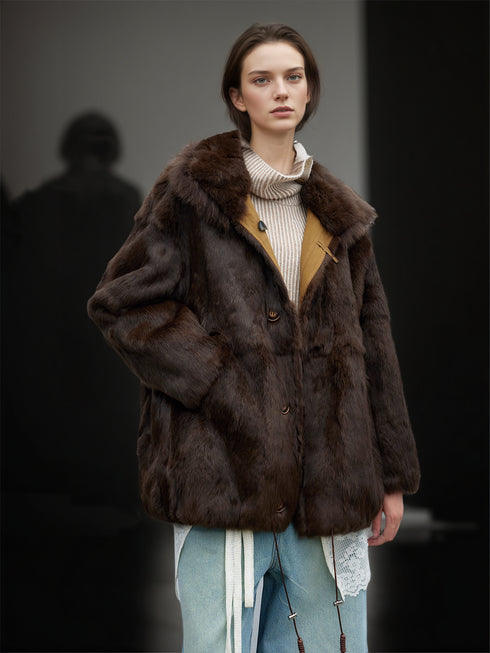Women’s Mid-Length Parka Coat with Fox Fur Hood and Faux Rabbit Fur Lining | Winter Jacket