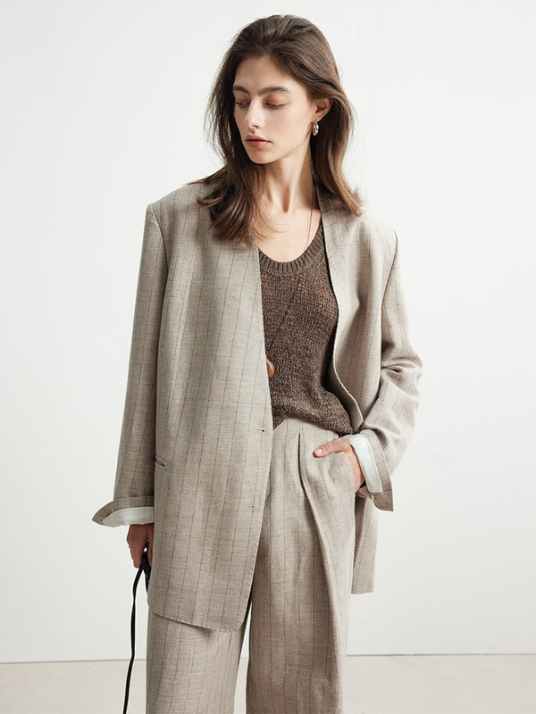 Old Money Mixed-Stripe Linen Blazer & Trousers – Sold Separately