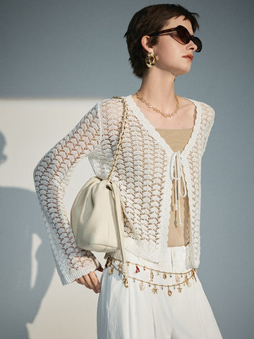 Old Money Vacation Cardigan – Natural Luxury Linen Blend with Diamond Glitter