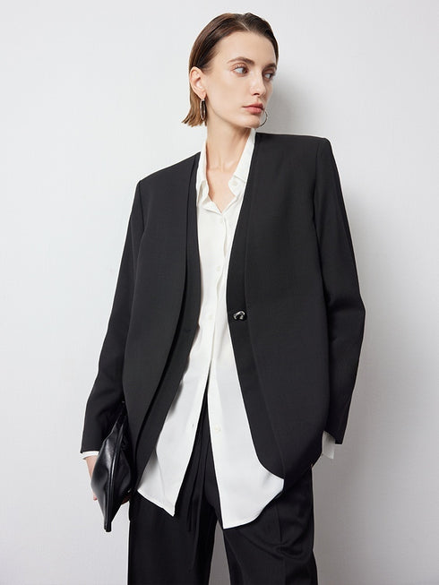 Minimalist Luxury Australian Wool Suit – Pseudo Two-Piece Blazer with Skirt or Pants (Sold Separately)