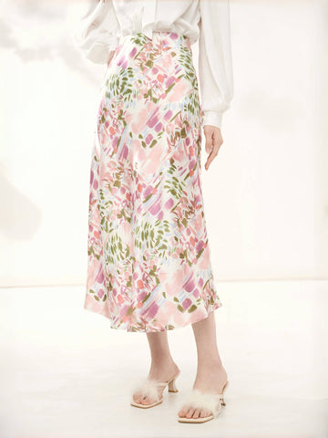 Mulberry Silk A-Line Skirt – High-Waisted Floral Print Design