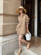 Vintage Style Brown Print Suit for Women2025New,Vacation Long Sleeve Shirt and Shorts Two-Piece Set