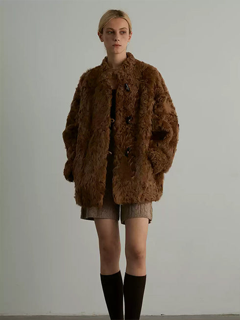 Women’s Short Shearling Jacket — Curly Wool Fleece, Warm Cozy Lambswool Coat