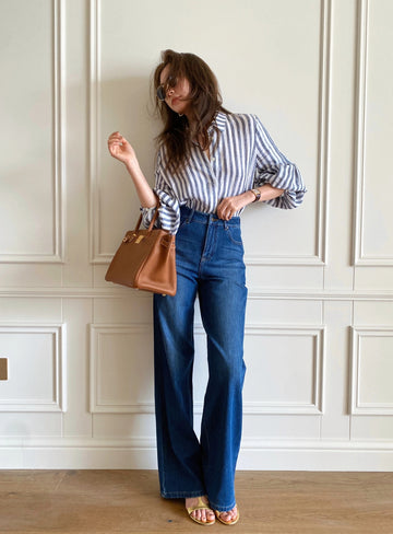 Vintage Blue Striped Long Sleeve Shirt for Women2025Summer New,Unique Design with a Sense of Sophistication and Casual Style
