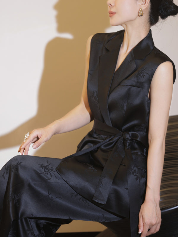 Acetate Jacquard Vest + Wide-Leg Pants Two-Piece Set