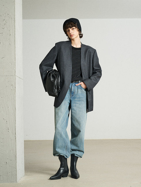 Classic Boyfriend Jeans in Vintage Wash Slub Denim