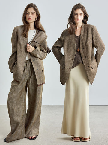 Old Money Linen Collarless Blazer – Minimalist Elegance for Women