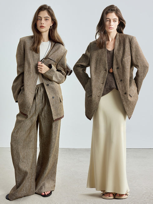 Old Money Linen Collarless Blazer – Minimalist Elegance for Women