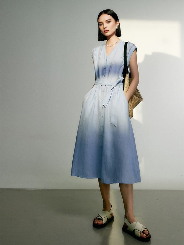 Pure Linen Midi Dress – 100% Natural, Breezy & Timeless