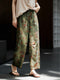 Printed Moss Flower Shadow Casual Pants – 22 Momme Mulberry Silk & Intangible Heritage Gambiered Guangdong Silk