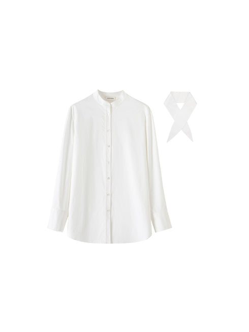 Designer Cotton Scissor-Collar Shirt | Two-Way Tie-Waist Oversized Blouse in Pure Combed Cotton
