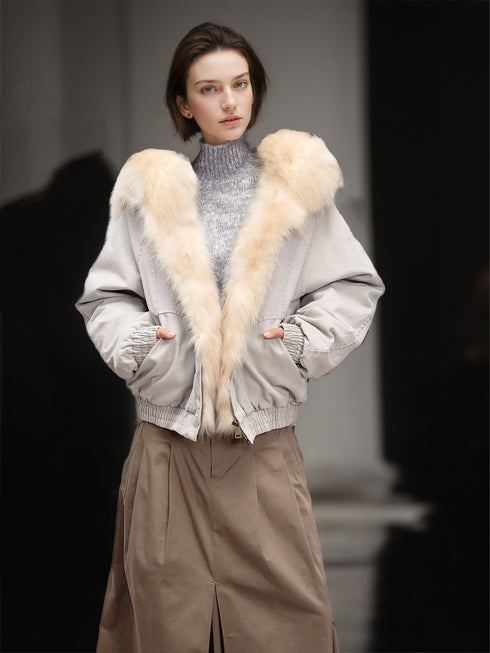 Women’s Short Down Parka with Raccoon Fur Hood | Winter Warm Puffer Jacket