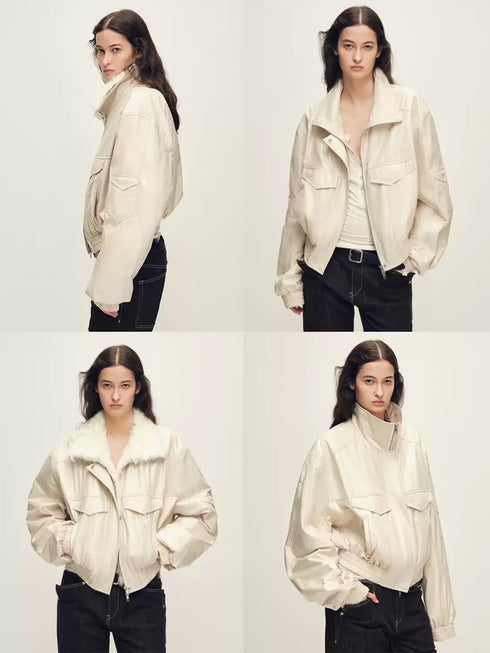 Detachable Shearling Collar 90% White Goose Down Parka – Winter Faux Fur Trim Coat for Women