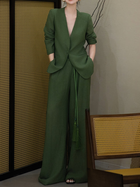 Linen Two-Piece Set – Relaxed Suit Jacket & Wide-Leg Trousers