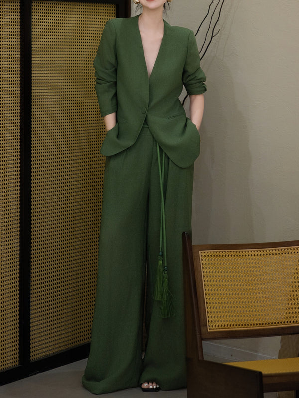 Linen Two-Piece Set – Relaxed Suit Jacket & Wide-Leg Trousers