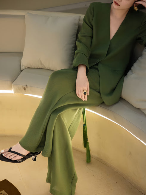 Linen Two-Piece Set – Relaxed Suit Jacket & Wide-Leg Trousers