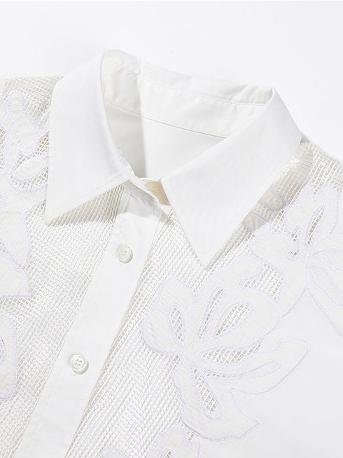 Chic Intellectual Lace Blouse | Elegant ROW Style Hollow-Out Design Oversized White Shirt