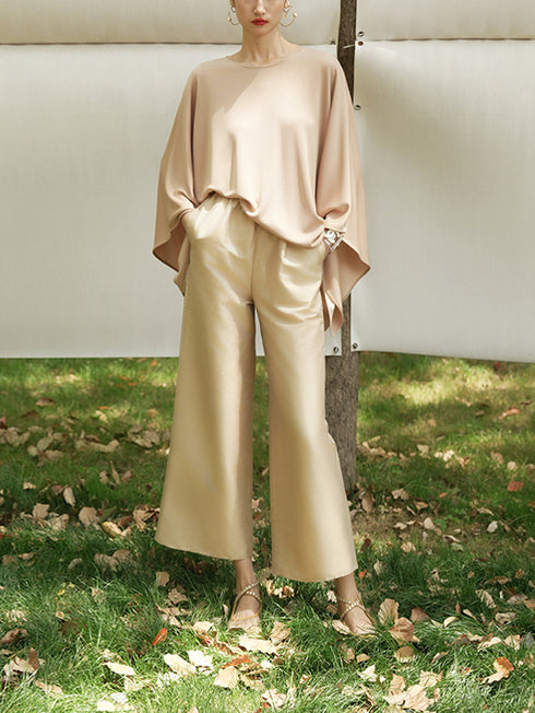 Mocha Mousse Autumn Ready – Effortless Cape Sweater & Velvet Midi Skirt Set