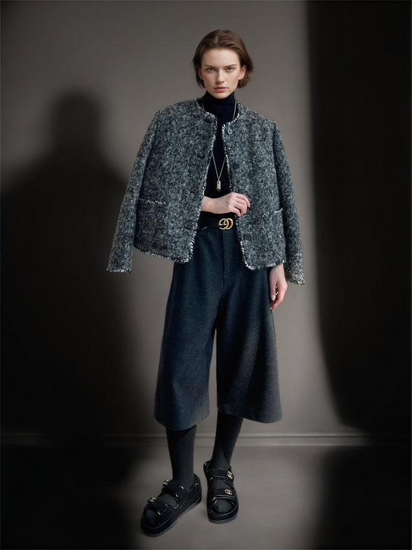 Women’s Wool Blend Down Jacket | 90% White Duck Down Elegant Bouclé Style Winter Coat