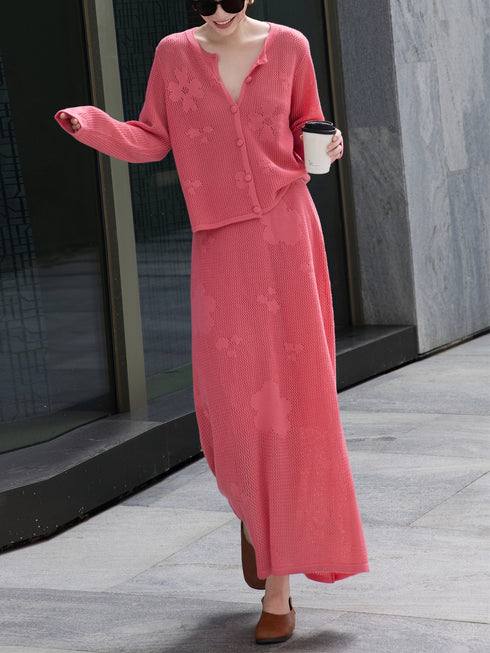 Women's Autumn Two-Piece Set – Old Money Lazy Style Cranberry Loose Blouse & Elegant Skirt