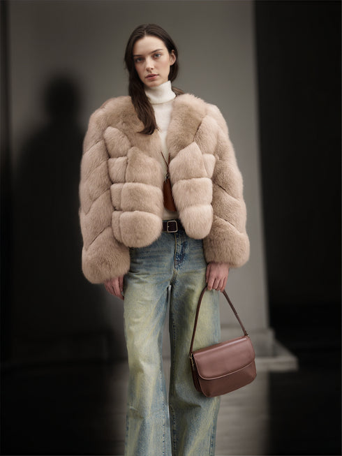 Women’s Short Fox Fur Coat | Chic Winter Jacket with Soft Fluffy Texture