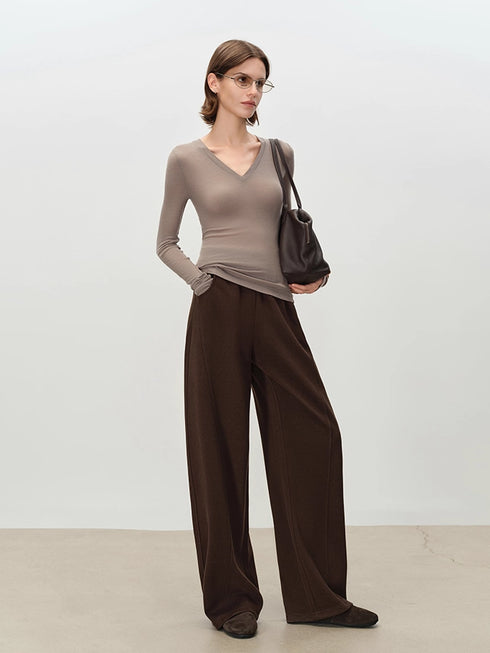 Warm Acetate-Wool Knit Athflow Relaxed Banana Pants for Women – Elastic Waist Twisted-Seam Winter Trousers