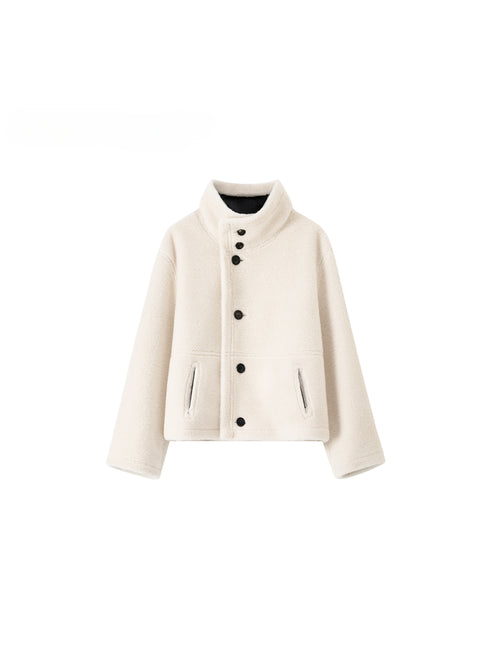 Soft and Dense Reversible High-Collar Tailored Jacket with Double-Sided Wear