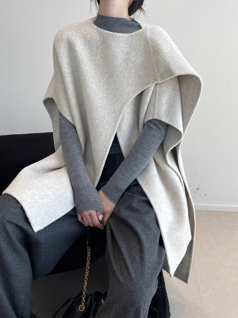 Wool Double-Faced Scarf Collar Cape Coat for Women | Elegant Winter Wool Cloak Jacket