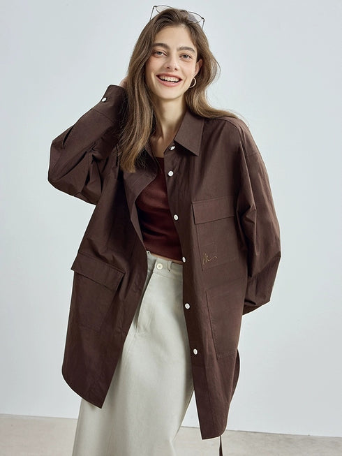 Early Autumn Casual Light Luxury Pure Cotton Long Sleeve Shirt – Women's Utility Outerwear