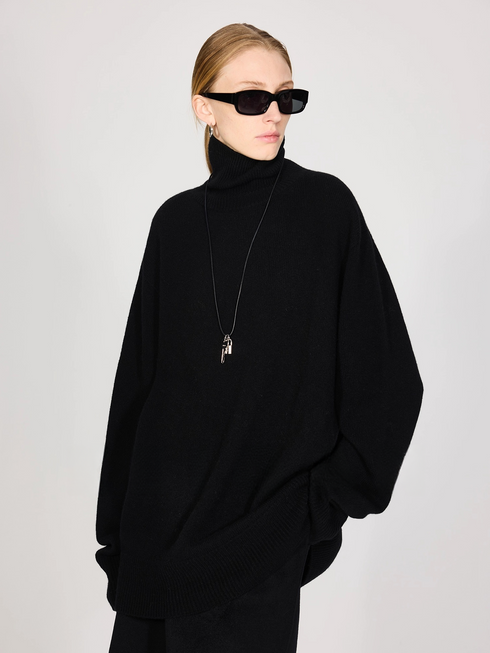 Soft, Lightweight Seamless Wool Turtleneck Mid-Length Sweater | Relaxed ROW-Inspired Oversized Knit