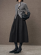Hepburn-Style Heavy Wool Structured A-Line Midi Skirt for Women with Elastic Waist