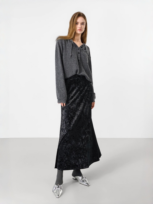 French Vintage Velvet Midi Skirt for Women — Autumn New Fishtail Silhouette Skirt