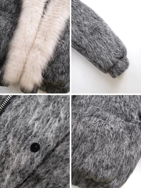 Women’s Wool-Blend Down Coat with Fox Fur Collar | 90% White Goose Down Winter Jacket