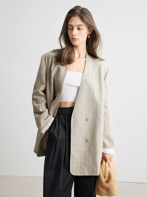 Old Money Mixed-Stripe Linen Blazer & Trousers – Sold Separately
