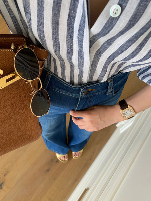 Vintage Blue Striped Long Sleeve Shirt for Women2025Summer New,Unique Design with a Sense of Sophistication and Casual Style
