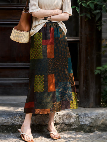 Gambiered Guangdong Silk Midi Skirt – 100% Mulberry Silk, Intangible Heritage Craft