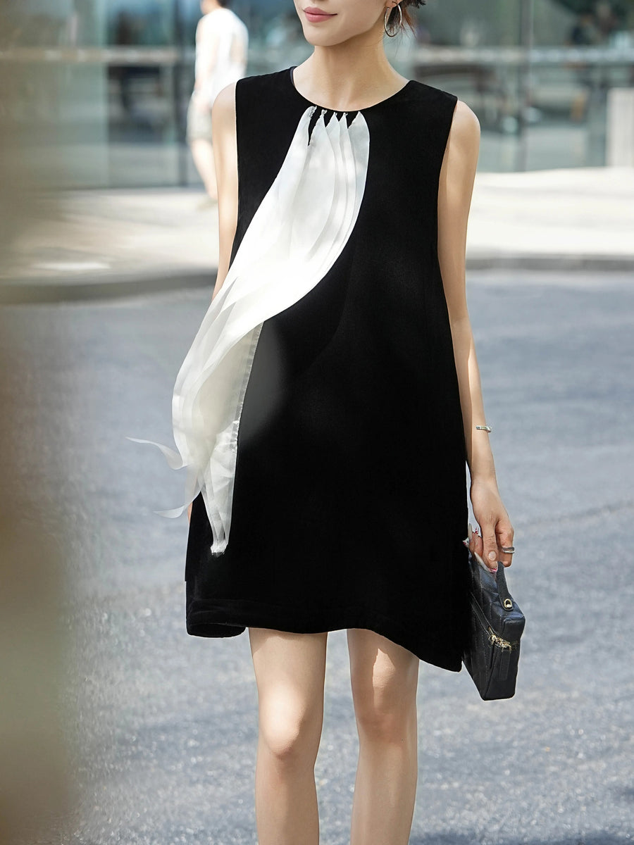 100% Mulberry Silk Sleeveless Shift Dress – French Chic Sheer Cascade – VogueVestra