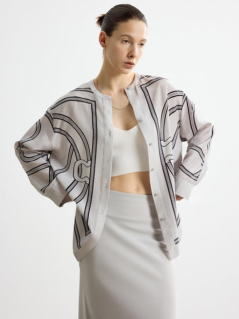 French Elegant Printed Shirt – Casual Loose Sun-Protective Outerwear for Women