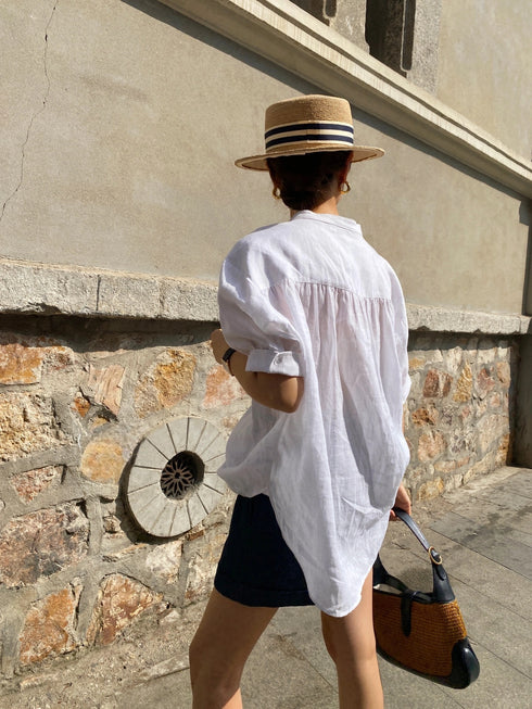 Fashion Outfit Women's Wear2025New White Linen Shirt and Denim Shorts Two-Piece Set,Casual and Relaxed Style