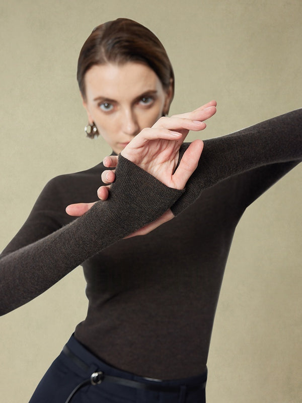 Slim-Fit Seamless Merino Wool Knit | Semi-High Neck Base Layer for Women | Autumn Winter Essential