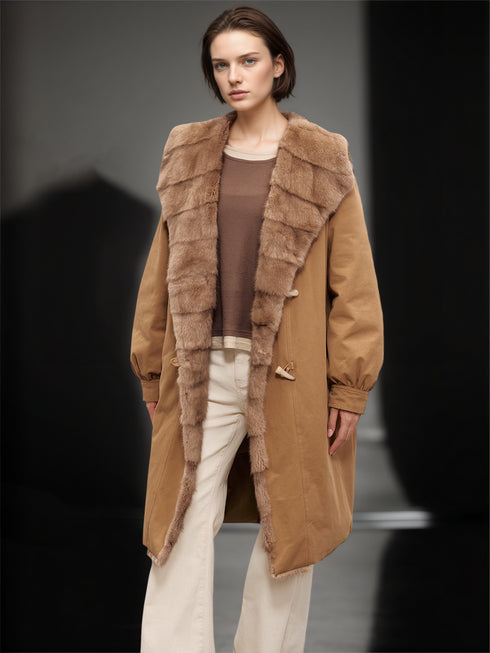 Women’s Winter Down Parka with Mink Fur Hood | 90% White Goose Down Coat