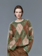 Brushed Cashmere Diamond-Pattern Crewneck Sweater for Women | Soft Long-Sleeve Knit in British-Inspired Style