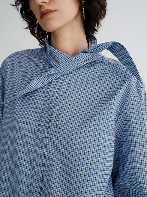 Designer Cotton Scissor-Collar Shirt | Two-Way Tie-Waist Oversized Blouse in Pure Combed Cotton