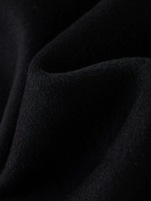 Women's Fine Wool Double-Faced Short Coat with Oversized Lapel – Relaxed Cocoon Silhouette with Leather-Trim Detail